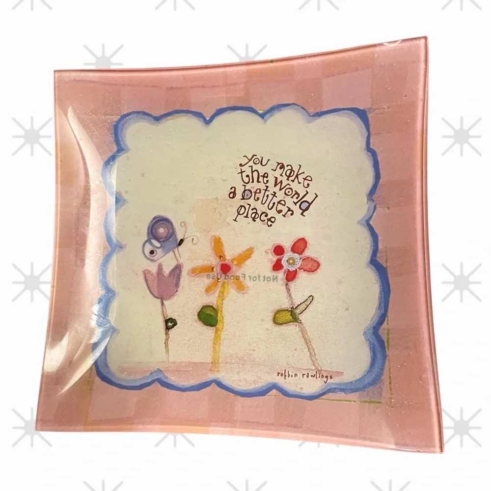 Natural Life Glass Trinket Tray “You make the world a better place” floral